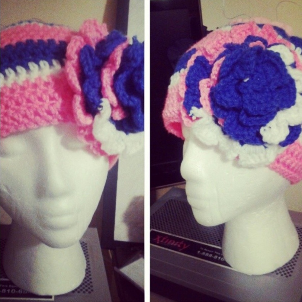 Beautiful Crochet Blue,White &Pink hat